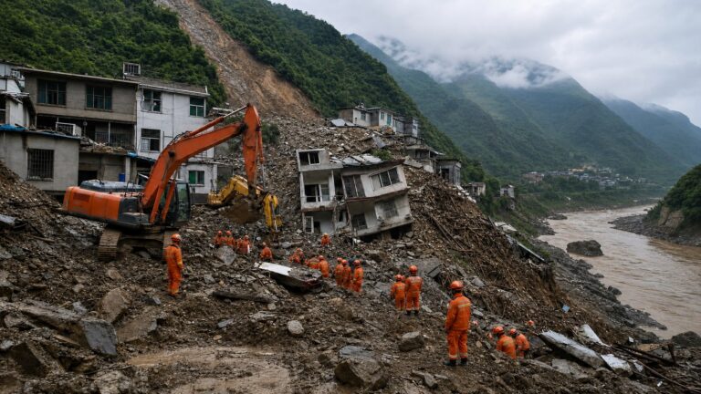 चोंगकिंग के पेंगशुई में भूस्खलन के बाद बचाव कार्य का प्रतिनिधि संपादकीय दृश्य