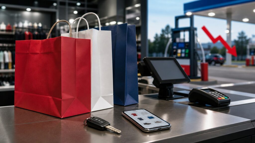 अमेरिका की retail sales और gasoline prices पर आधारित प्रतिनिधि editorial visual